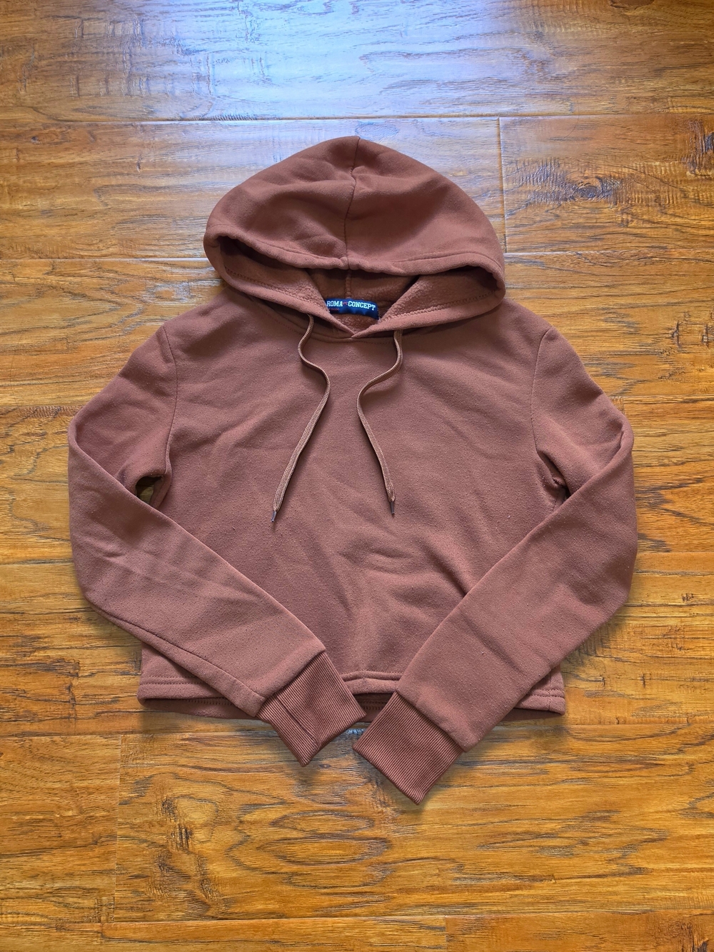 Roma Concept by Rosee Burnt Orange/Brown Hooded Pullover Cropped Sweater